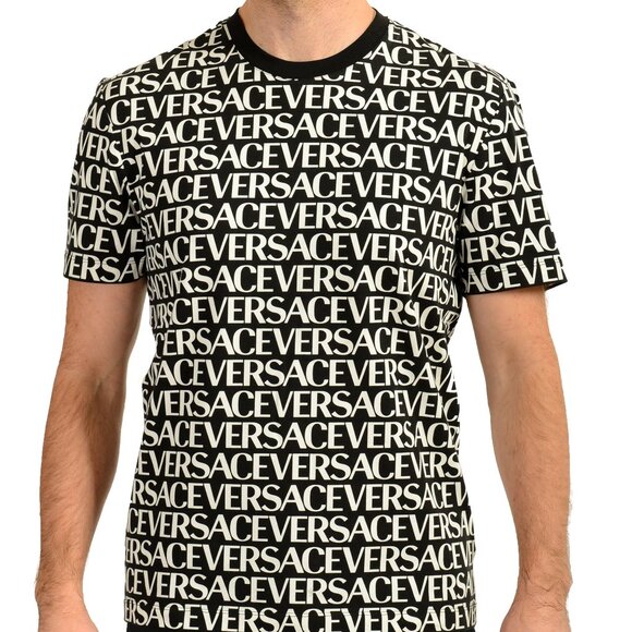 Versace Men's White & Black Logo Print Short Sleeve T-Shirt US 2XL IT 56 - Picture 1 of 6